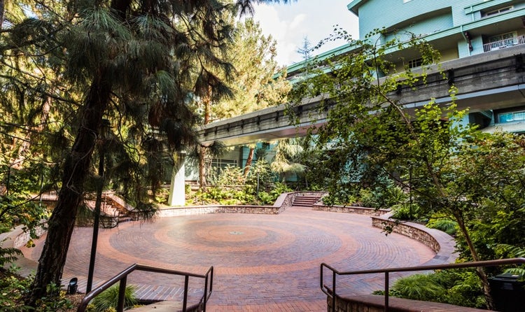 A circular and spacious courtyard at Disney’s Grand Californian Hotel and Spa
