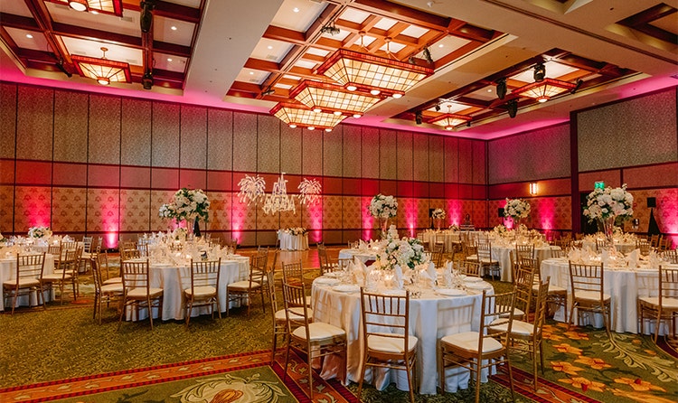 One of Disney’s Grand Californian Hotel Ballrooms featuring tables around a dance floor