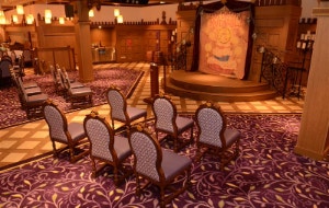 Tables prepared for service at Rapunzel's Royal Table aboard the Disney Magic