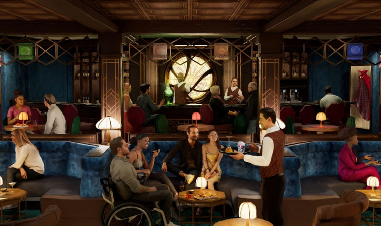 An artist rendering of The Sanctum lounge on the Disney Destiny