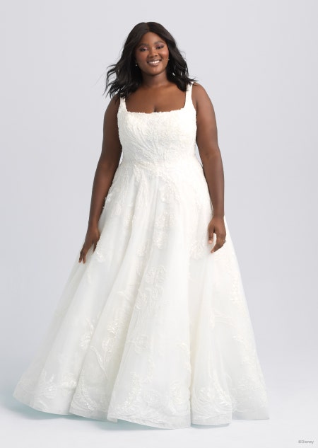 A sleeveless wedding dress inspired by Belle from Beauty and the Beast