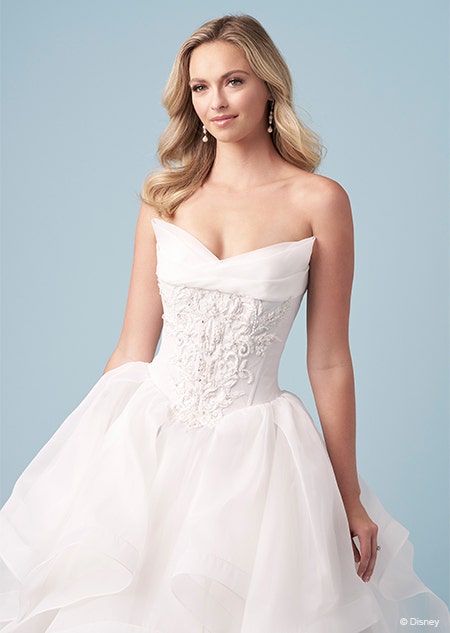 A bride wearing a strapless gown