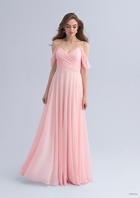 A woman wearing an Aurora themed bridesmaid dress
