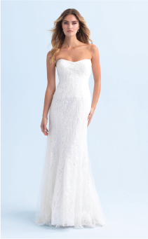 A strapless wedding dress inspired by Ariel from The Little Mermaid featuring a long skirt