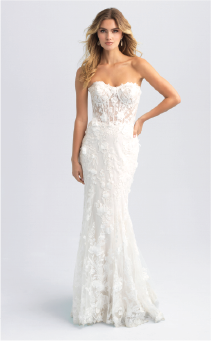 A sleeveless and lacy wedding dress inspired by Rapunzel from Tangled