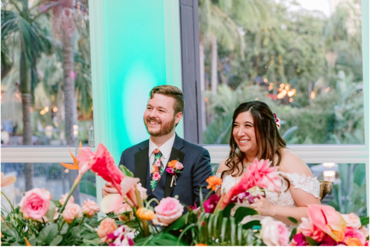 wedding reception, wedding reception decor, reception decor, bride and groom, reception sweetheart table, tropical, tropical flowers, tropical wedding decor, tropical wedding, tropical wedding reception, tropical wedding theme, tropical theme