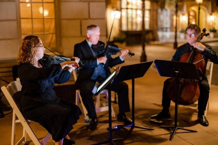 wedding reception, reception, entertainment, musicians, music, string trio, Epcot, uk, uk courtyard, uk pavilion