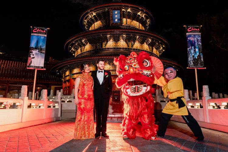 couple, Malaysian, china, china pavilion, character, disney character, Chinese lion, Chinese dragon, lion dance
