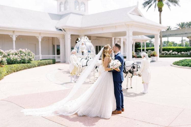 couple, portrait, couples portrait, cinderella's coach, coach, Disney's wedding pavilion, wedding pavilion, wedding ceremony, ceremony, Franck's studio