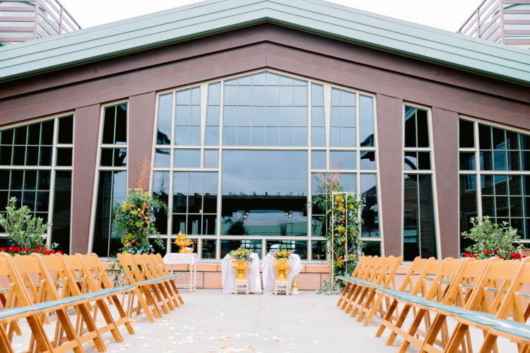 wedding ceremony, ceremony decor, ceremony venue, custom chairs, altar area, altar, altar decor, altar floral, gold decor, parkview terrace, disneyland