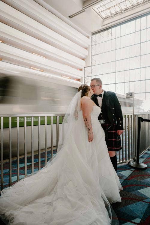 Disney Wedding, Disney Wedding Photos, Bride and Groom, Monorail, Walt Disney World, Contemporary Resort