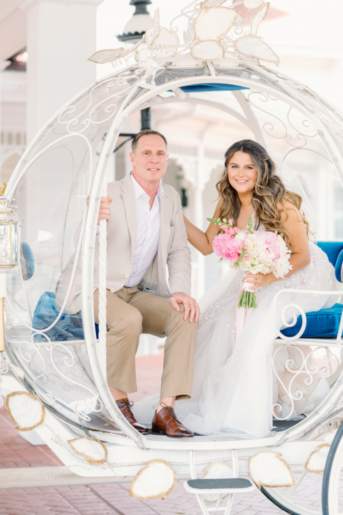 bride and father, father daughter, cinderella's coach, coach, grand floridian