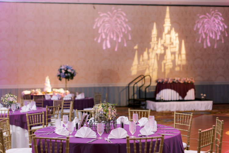 wedding reception, reception decor, wedding reception decor, wedding reception table settings, grand floridian ballrooms, wedding reception uplighting