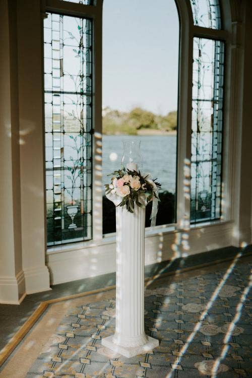 wedding ceremony, ceremony, pedestal, floral, elegant floral, Disney's wedding pavilion, wedding pavilion