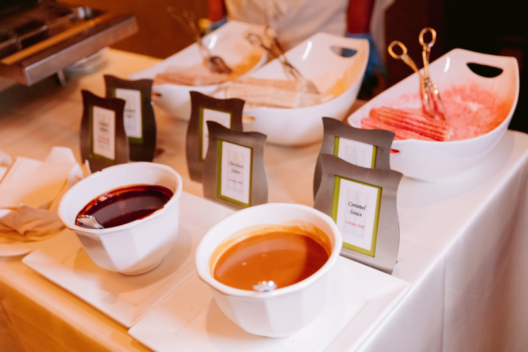 wedding reception, reception, reception food, reception culinary, dessert, reception dessert, churro, churro bar, grand californian ballrooms