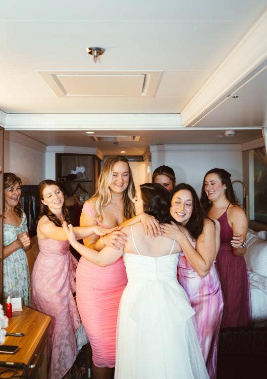 bride, getting ready, stateroom, bridesmaids, Disney cruise line, cruise wedding, Disney Wish