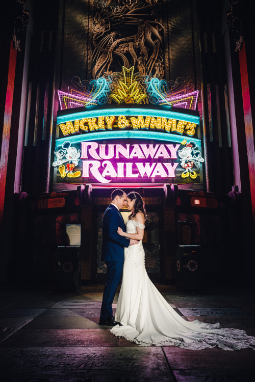bride and groom, couple, portrait, couple portrait, hollywood studios, studios, hollywood, runaway railway