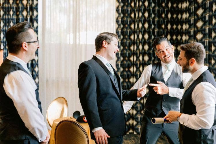 groom, groomsmen, wedding party, getting ready, wedding day, Disneyland, Disneyland Resort