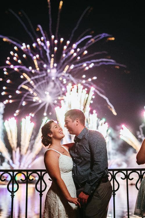 GMA wedding, GMA, welcome party, fireworks dessert party, epcot, fireworks, couple, portrait, couple portrait