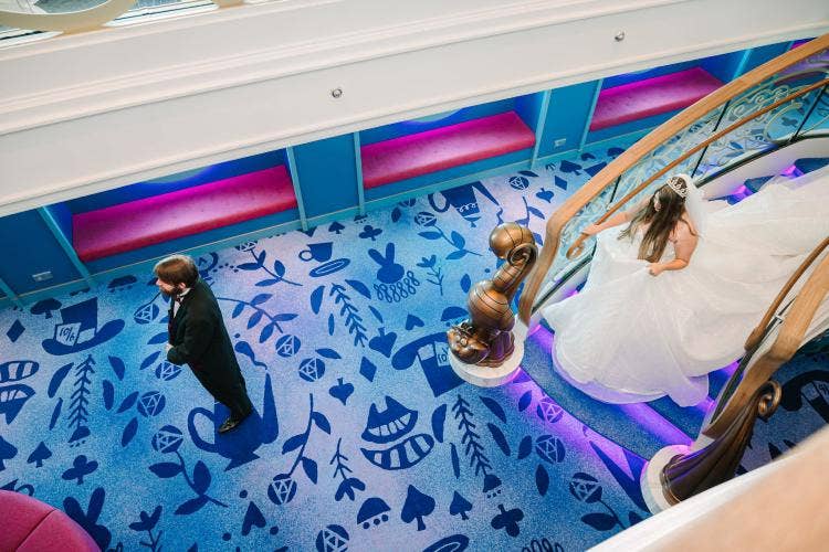 bride and groom, couple, first look, disney cruise line, disney cruise, cruise, cruise line, cruise line wedding, disney wish