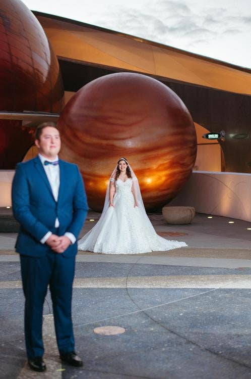 GMA wedding, GMA, first look, portrait, couple portrait, EPCOT, Mission:SPACE, EPCOT first look