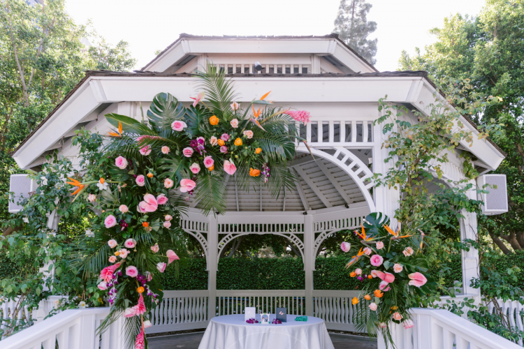wedding ceremony, wedding decor, wedding ceremony decor, tropical wedding, tropical decor, tropical, tropical flowers, wedding gazebo