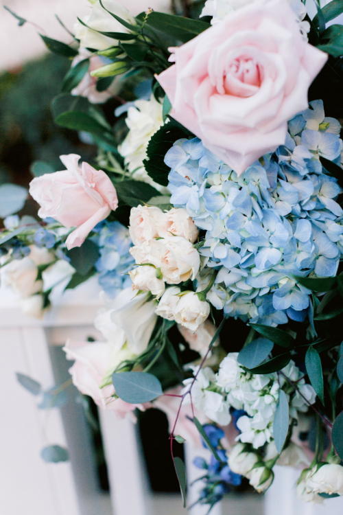 wedding ceremony, ceremony, ceremony floral, floral, pink and blue, pink floral, blue floral, flowers, disneyland, cinderella-inspired