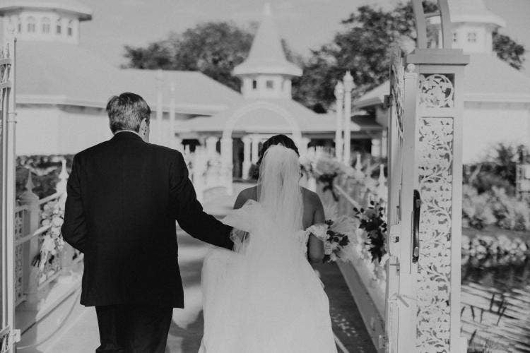 bride and father, entrance, ceremony entrance, Disney's wedding pavilion, wedding pavilion