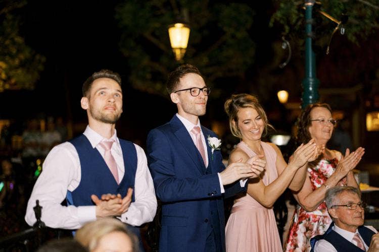 wedding guests, guests, candid, fireworks, dessert party, fireworks dessert party, Epcot, Epcot fireworks