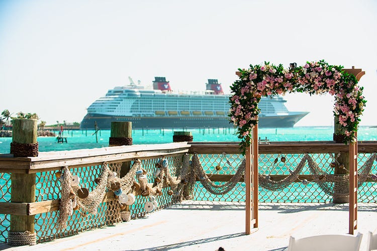 Floral arch at the new venue 'The Wedding Pointe' on Castaway Cay
