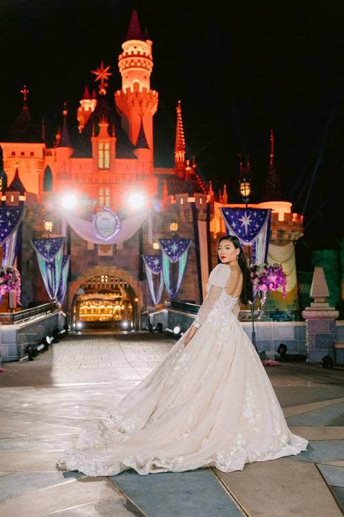 Snow White Wedding Dress, Disney Princess Wedding Dress, Disney Wedding Dress, Disney Wedding, Disney Wedding Fashion Show, Sleeping Beauty Castle, Disneyland, Fashion Show