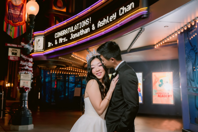 disney wedding, bride and groom, disney's animation building, Disney Fairy Tale Wedding, Disneyland Wedding, Wedding Portrait, first dance, immersive wedding venue, unique wedding venue