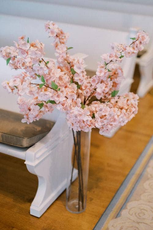 wedding ceremony, ceremony, aisle decor, aisle floral, bonsai floral, bonsai tree, pink floral, pink bonsai, Disney's wedding pavilion, wedding pavilion