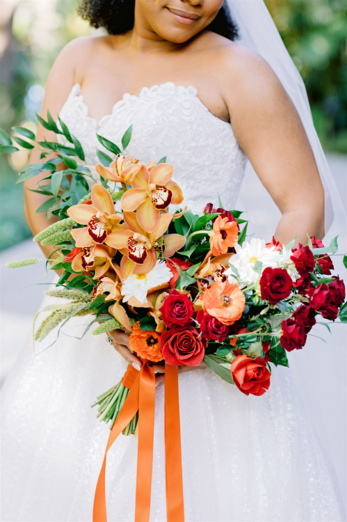 Red Bouquet, Orange Bouquet, Fall Bouquet, Wedding Flowers, Disney Wedding, Disney Bride