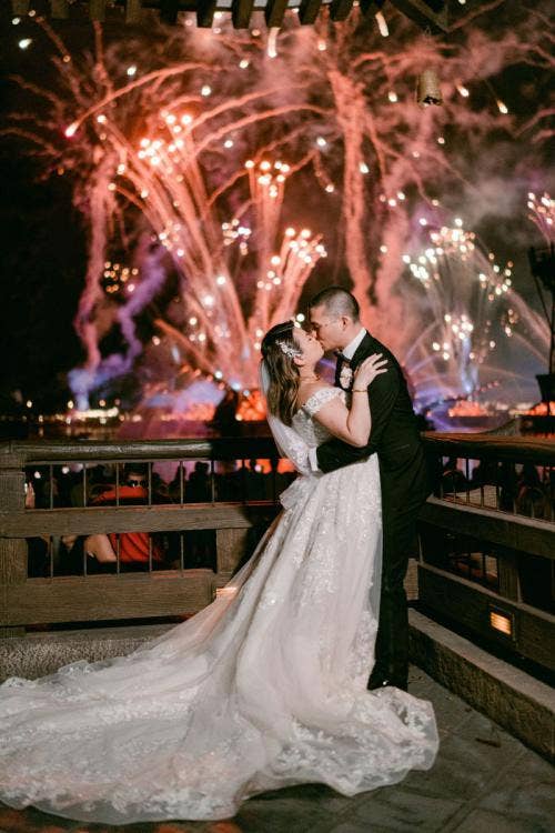 bride and groom, couple, portrait, couple portrait, fireworks, dessert party, fireworks dessert party, Epcot, Epcot fireworks, Japan, Japan pavilion