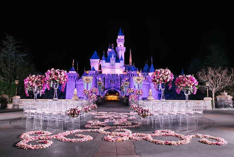 A wedding ceremony at Sleeping Beauty Castle