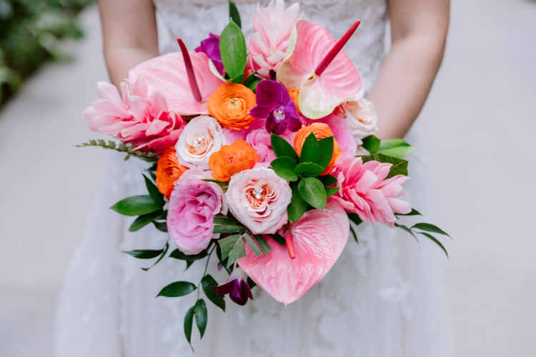 Disney Wedding, Bride Bouquet, Wedding Floral, Wedding Flowers, Pink Bouquet, Disney Bride, Hidden Mickey, Tropical Bouquet