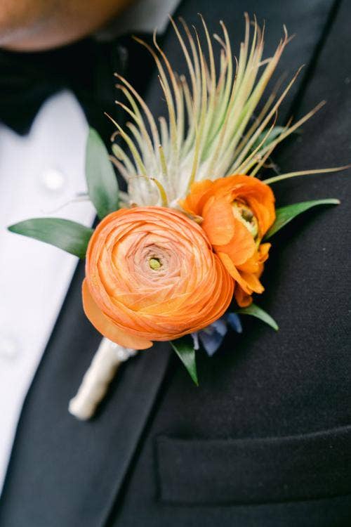 floral, groom floral, groom, boutonniere, orange floral, tropical floral, disneyland