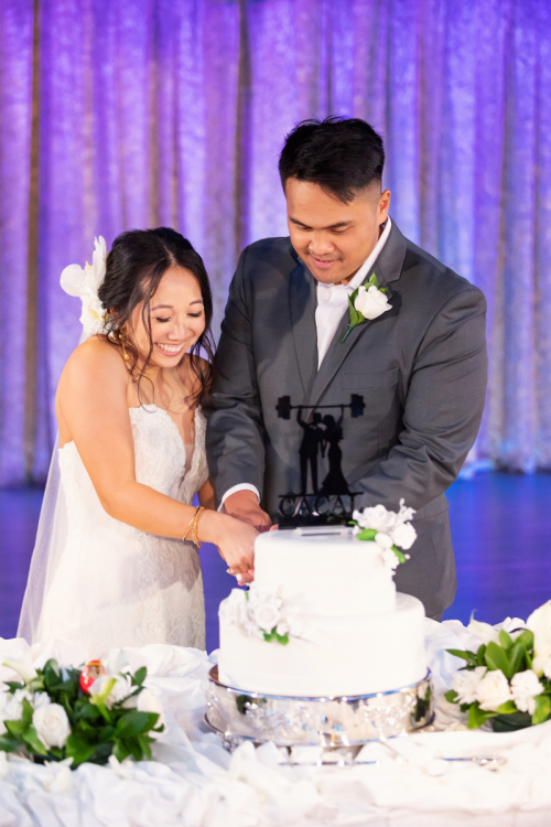 bride and groom, cake, cutting cake, couple, wedding reception, disney cruise line, cruise, cruise line, disney cruise, disney cruise line reception, disney dream, disney dream wedding