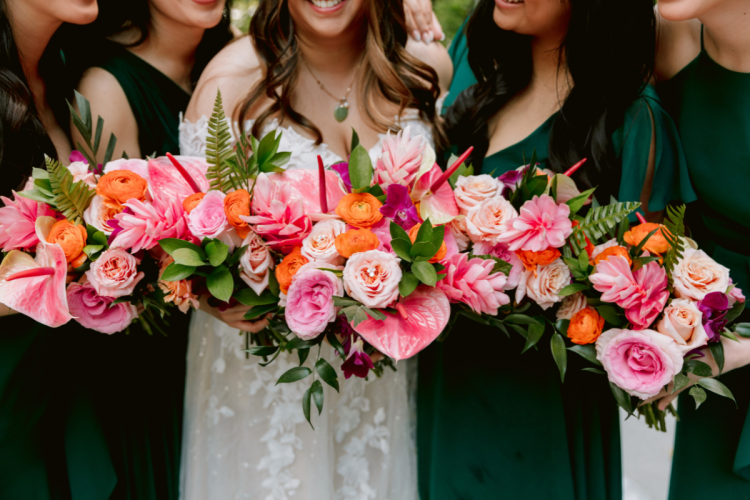 bridal party, tropical flowers, tropical, tropical wedding, wedding bouquet, wedding floral, bridesmaids, bridesmaid bouquet