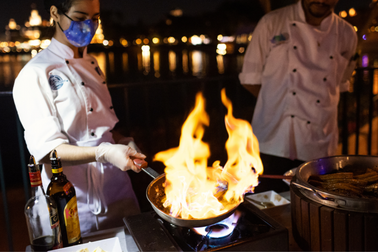 Disney Wedding, Firework Dessert Party, Churro Flambe, Disney Chefs