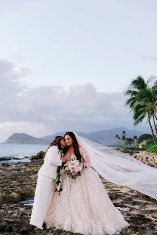 LGBTQ, couple, bride bride, portrait, couple portrait, aulani, lanikuhonua, beach, ocean