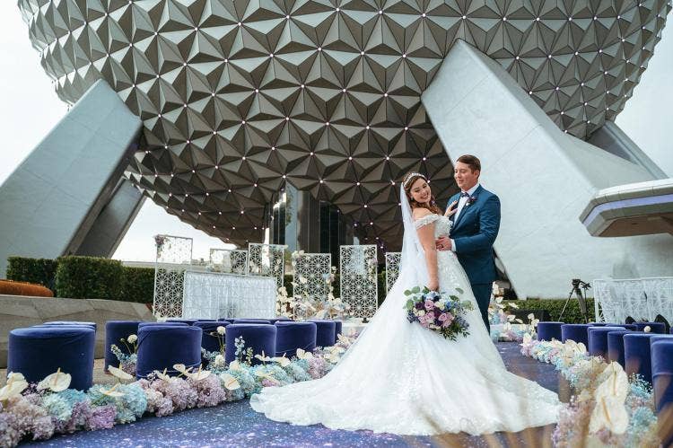 GMA wedding, GMA, wedding ceremony, ceremony, portrait, couple portrait, space theme, space, outer space, decorated venue, wedding ceremony decor