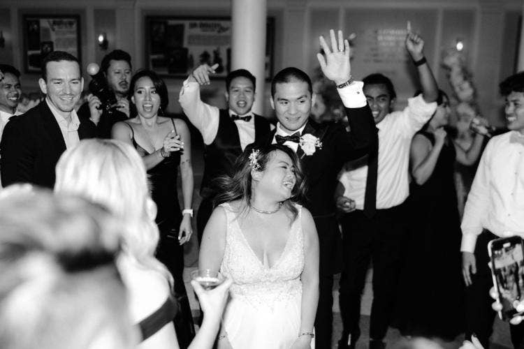 bride and groom, couple, wedding guests, dancing, wedding reception, reception, aa rotunda, American adventure rotunda, Epcot, America pavilion