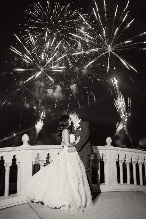 Fireworks, nighttime spectacular, wedding portrait, EPCOT