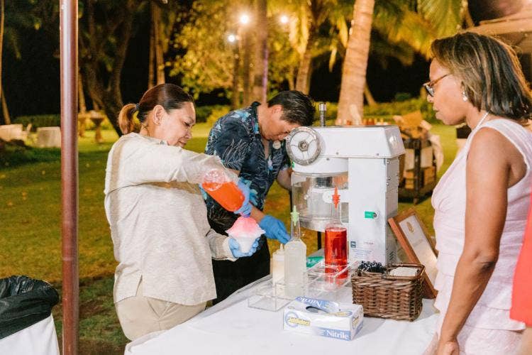 wedding reception, reception, food & beverage, food, reception food, snow cone, snow cone station, Aulani, lanikuhonua, lanikuhonua reception