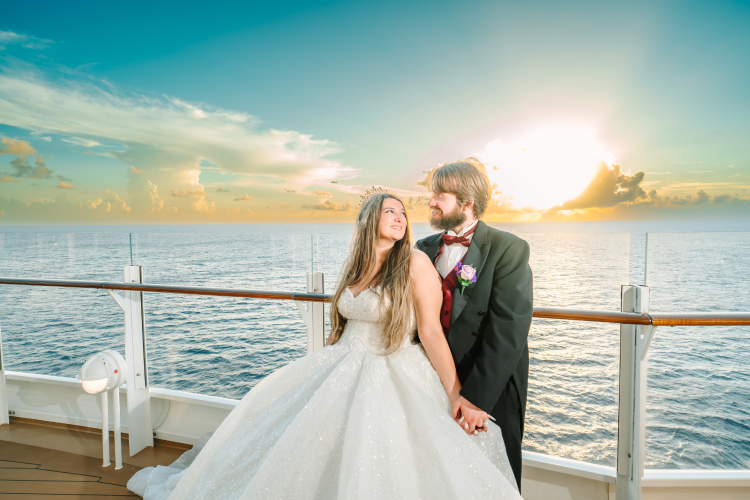bride and groom, couple, portrait, couple portrait, cruise, cruise line, disney cruise line, disney wish, disney wish wedding