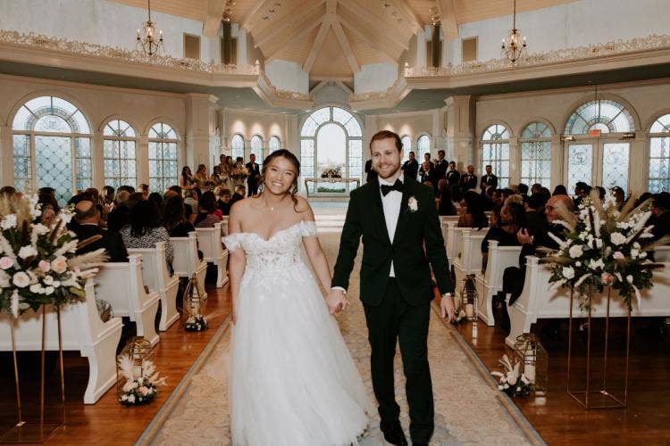 bride and groom, couple, exit, wedding ceremony, ceremony, Disney's wedding pavilion, wedding pavilion