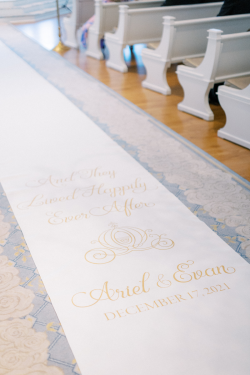 custom aisle runner, aisle runner, personalized aisle runner, wedding ceremony, wedding ceremony decor, wedding ceremony aisle decor, disney wedding pavilion, classic fairy tale wedding