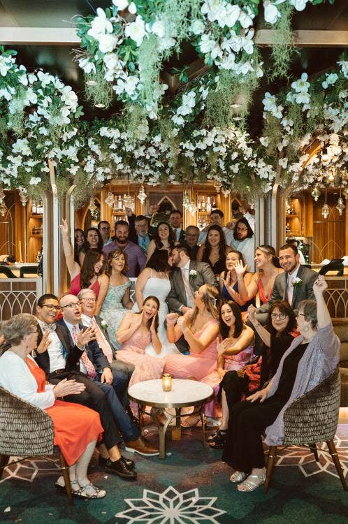 couple, wedding guests, guests, wedding reception, reception, the bayou, Disney cruise line, cruise wedding, Disney Wish